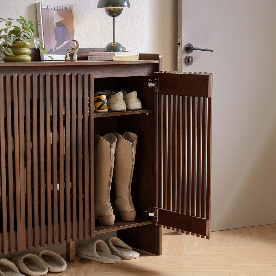 JENSEN Walnut Slatted Shoe Cabinet