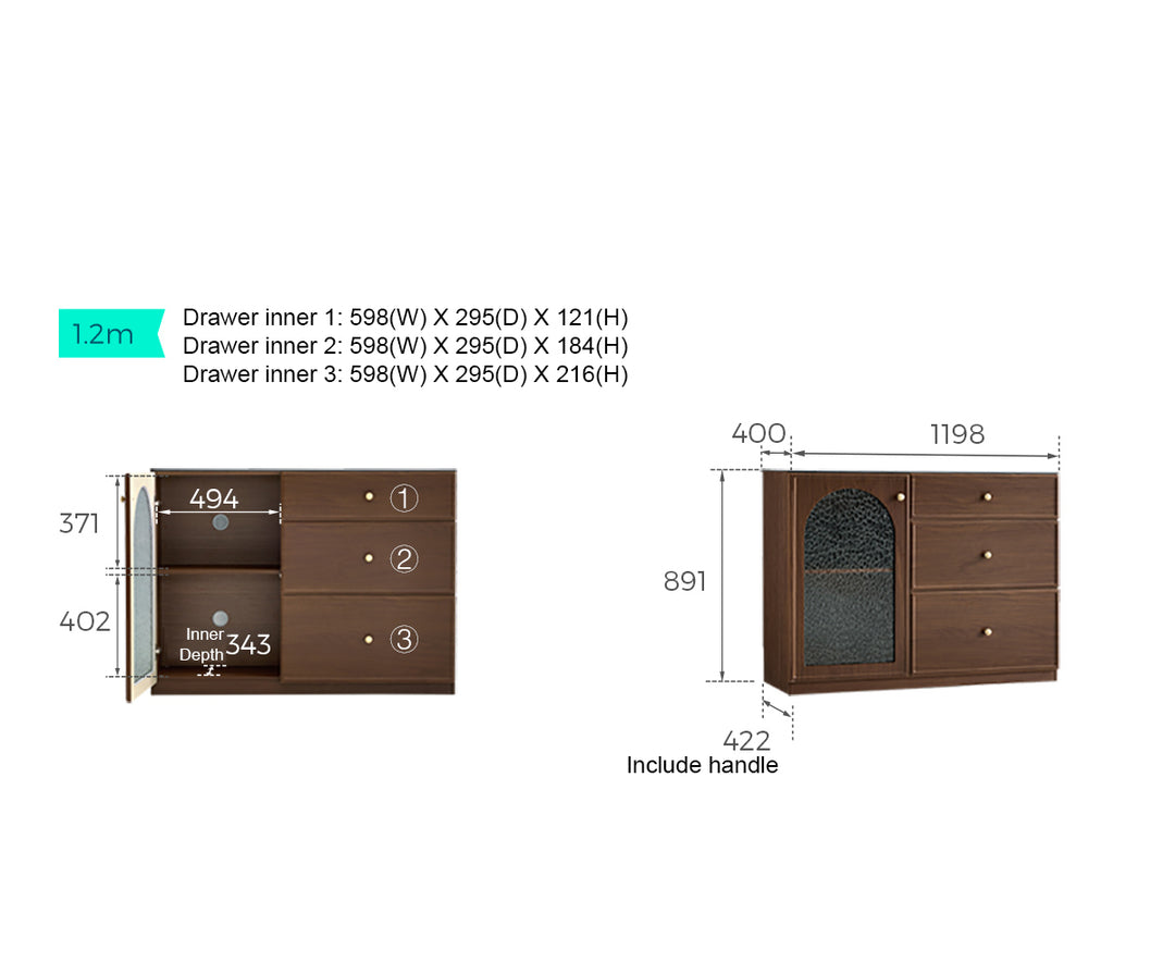 FELTON 120cm Brown And Black Sideboard