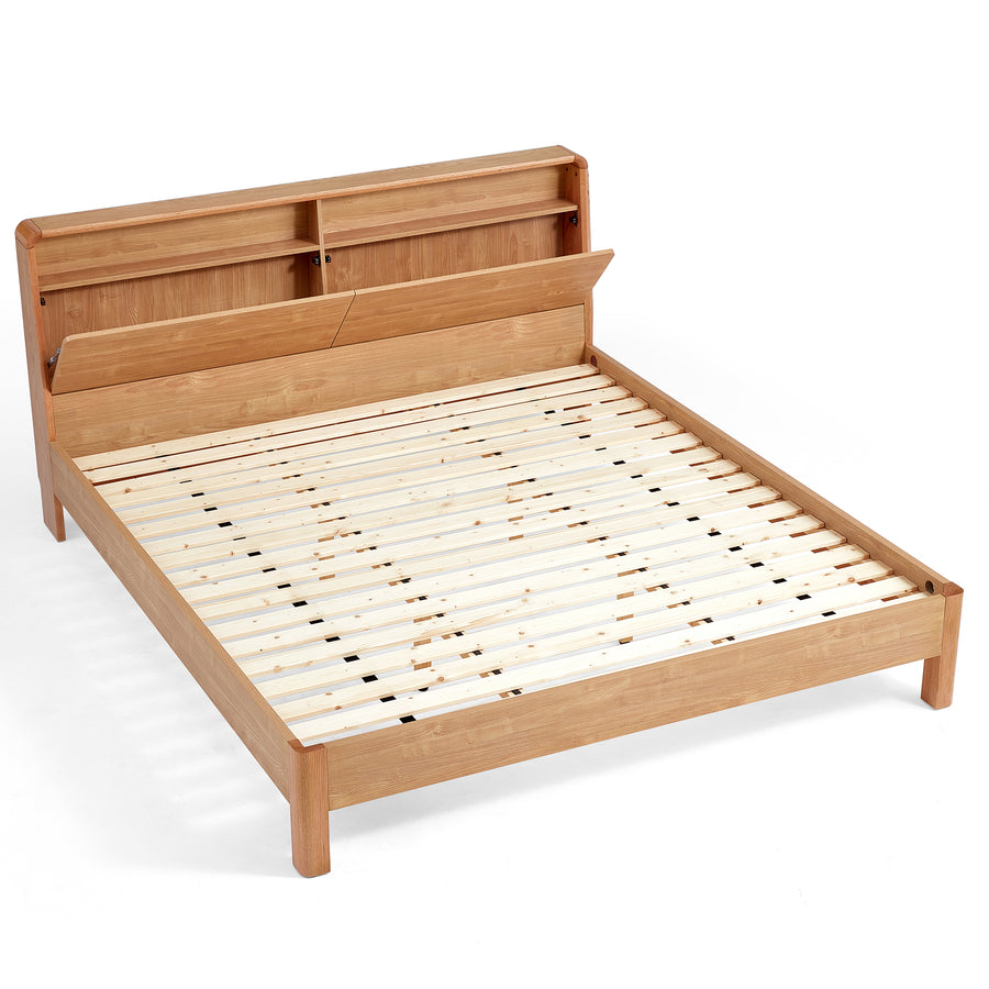 JULIOH Natural Oak Storage Queen Bed