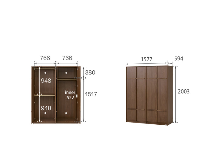 KRISTINA 200cm Four Door Walnut Color Wardobe