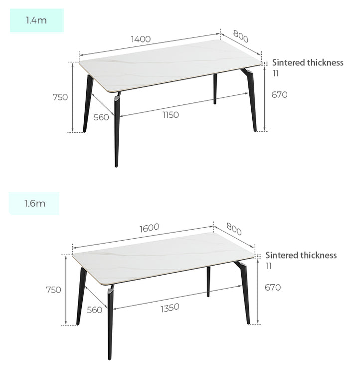 GEORGINA 140cm Black And White Slate Dining Table