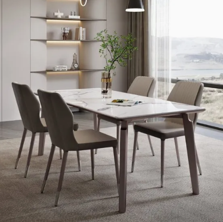 White Ceramic Dining Table Black Steel Legs