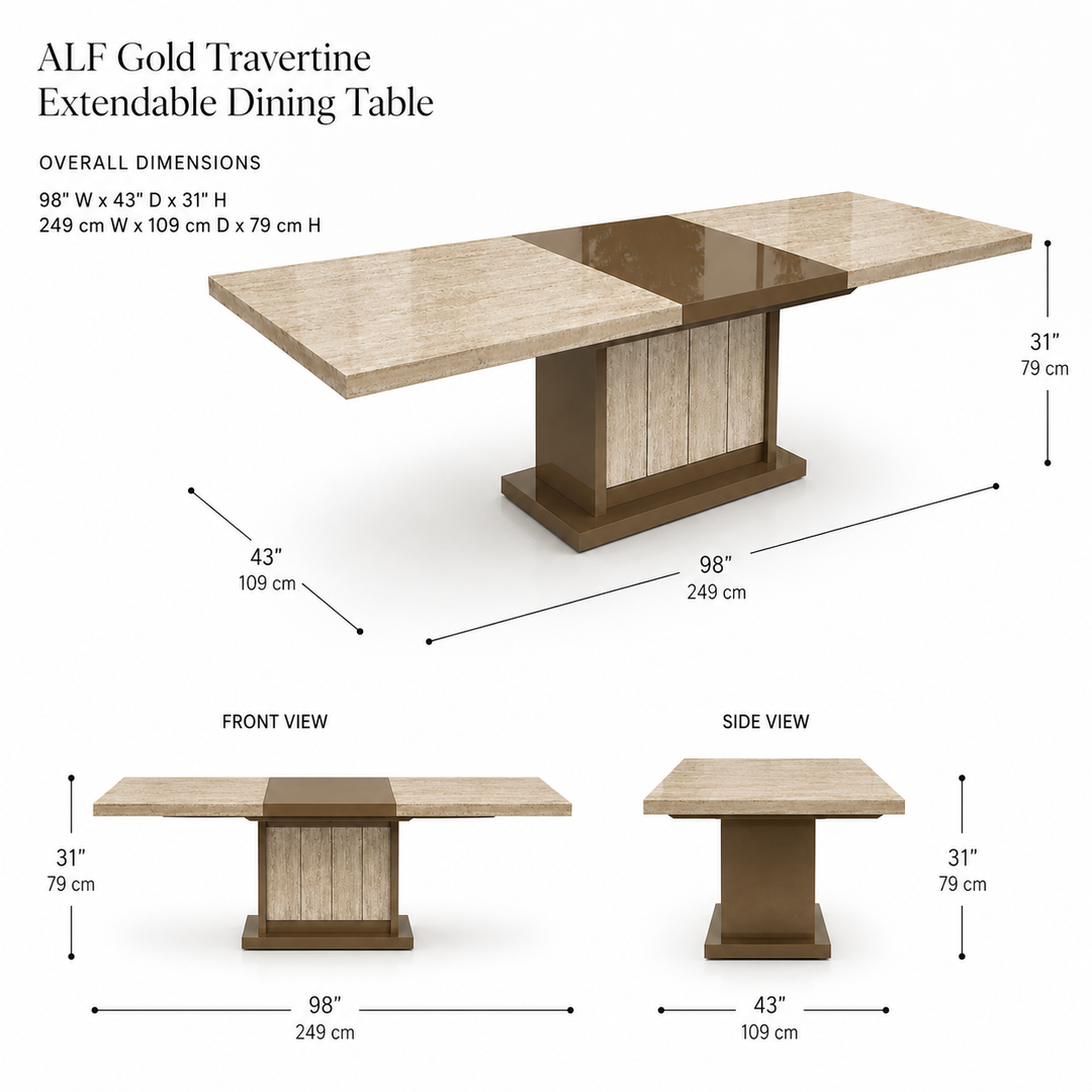 JAYLA Gold Travertine Extendable Dining Table - ALF Italia