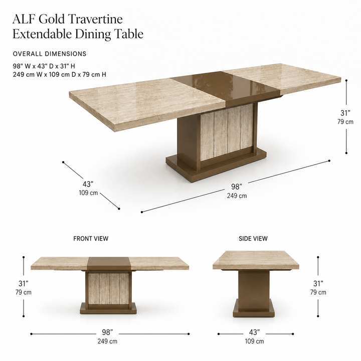 JAYLA Gold Travertine Extendable Dining Table - ALF Italia