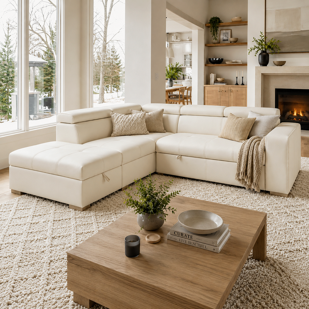 YUSRA Beige Fabric Sectional Sofabed