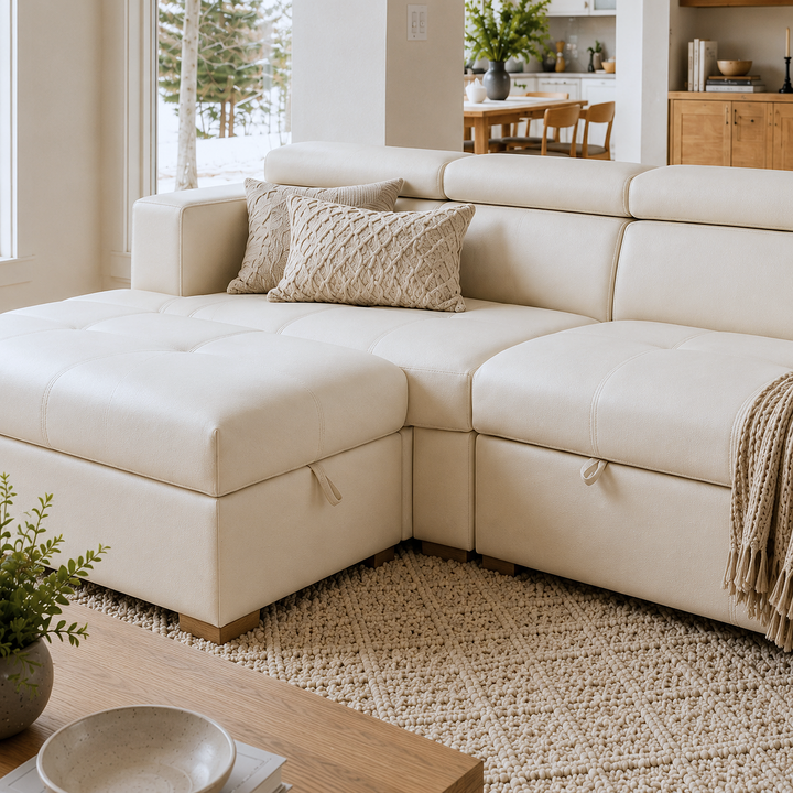 YUSRA Beige Fabric Sectional Sofabed