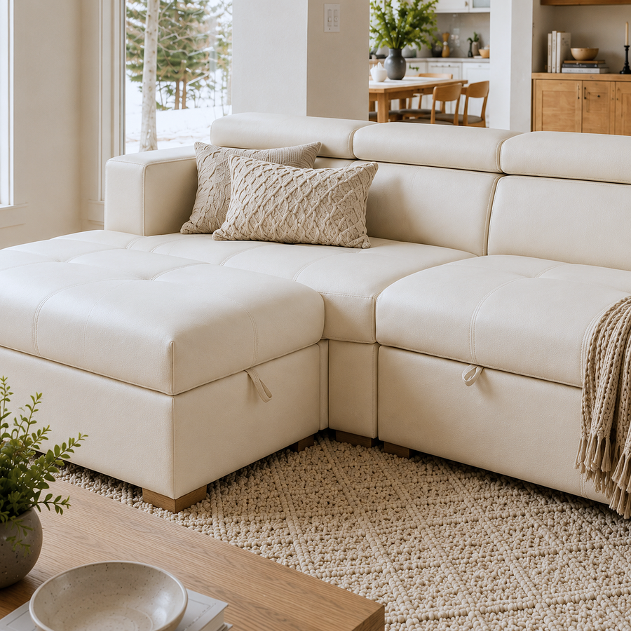 YUSRA Beige Fabric Sectional Sofabed