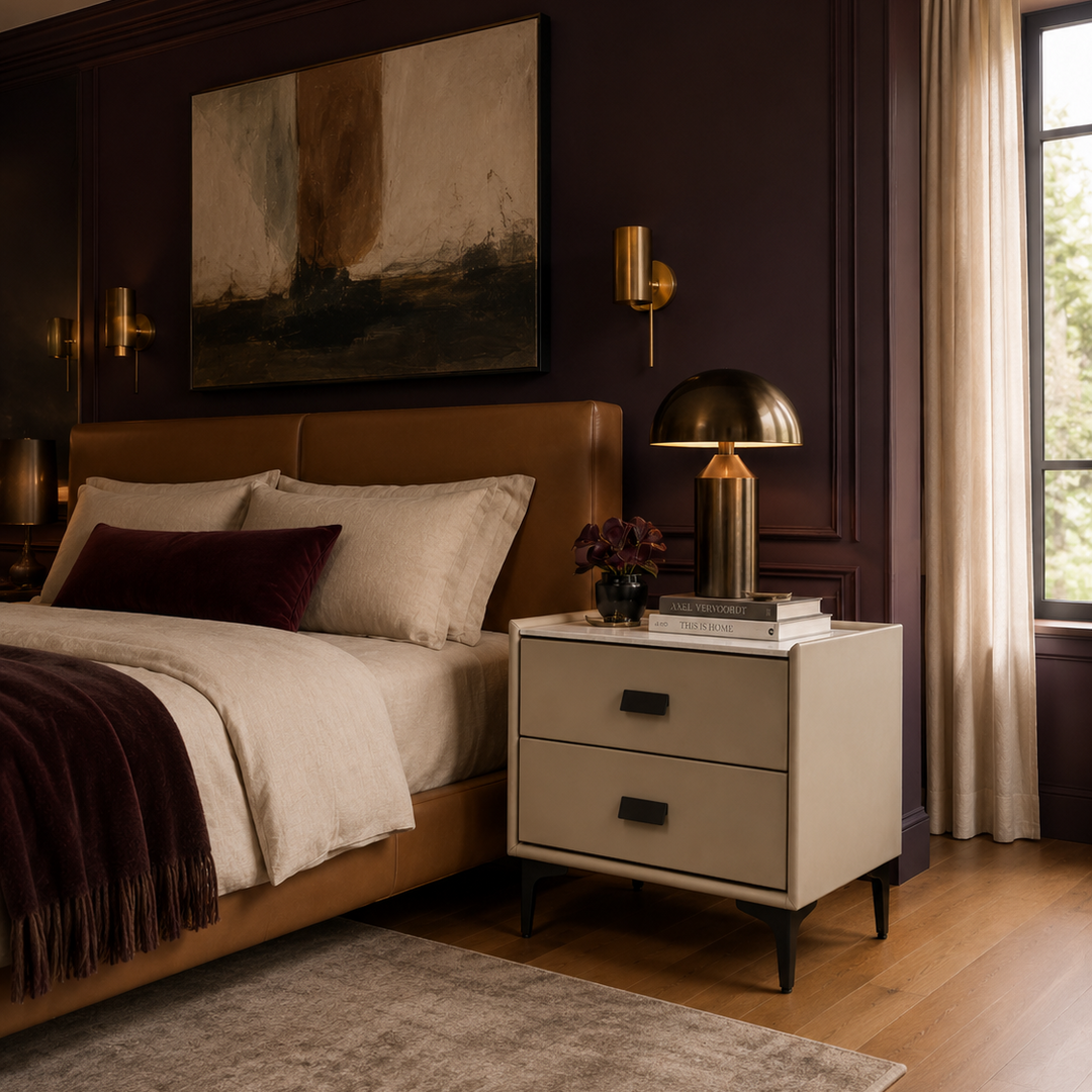 ZEGER Beige Leatherette Nightstand
