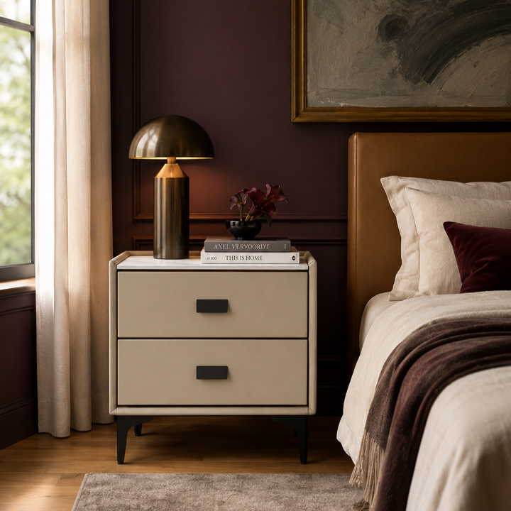 ZEGER Beige Leatherette Nightstand