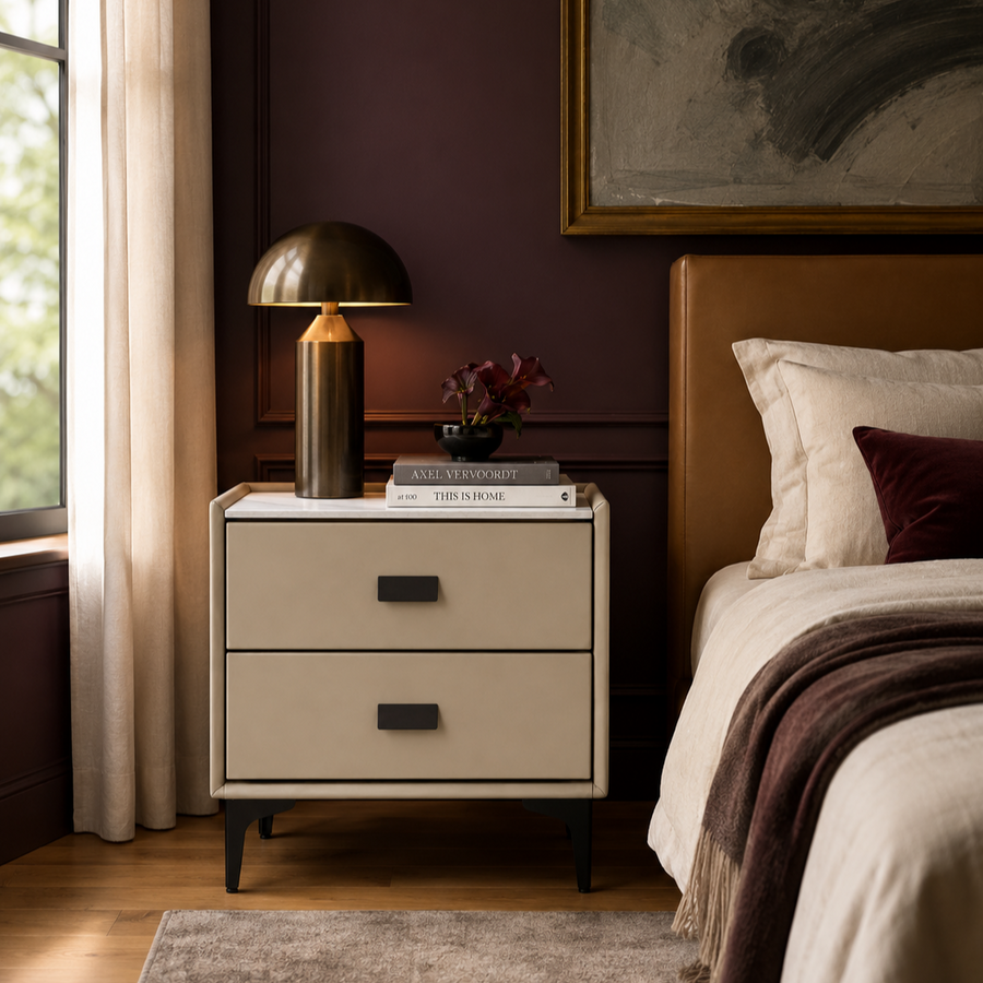 ZEGER Beige Leatherette Nightstand