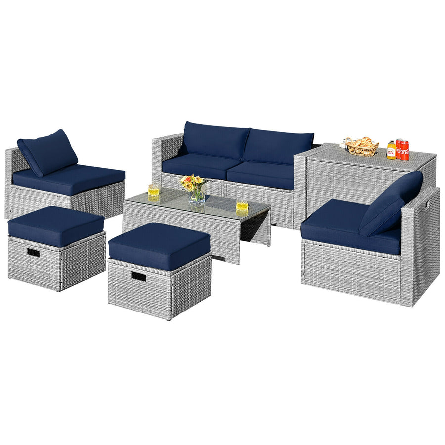DAWN 8-Pc Rattan Set with Waterproof Cover Navy