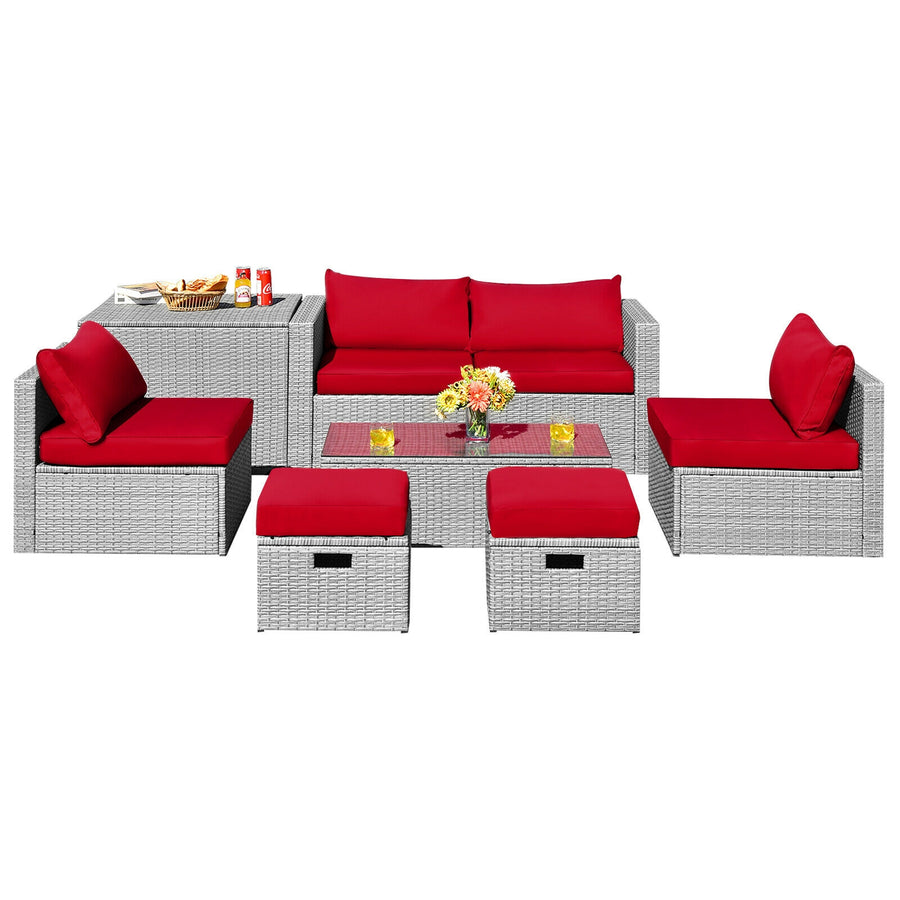DAWN 8-Pc Rattan Set with Waterproof Cover Red