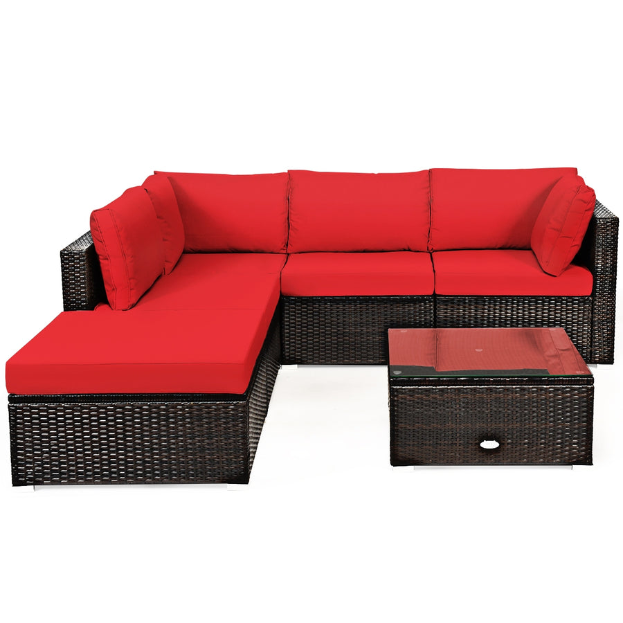BROOKE 6-Pc Rattan Patio Set with Ottoman Red