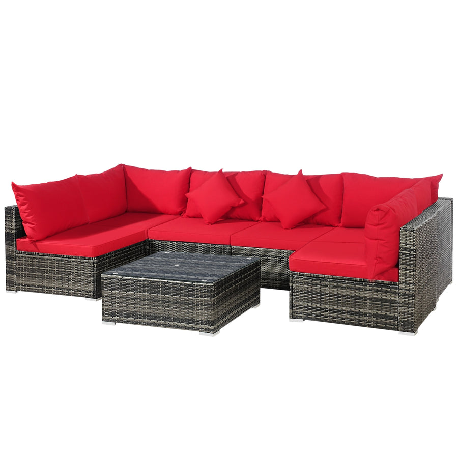 KAI 7-Pc Garden Sofa Set with Cushions Red