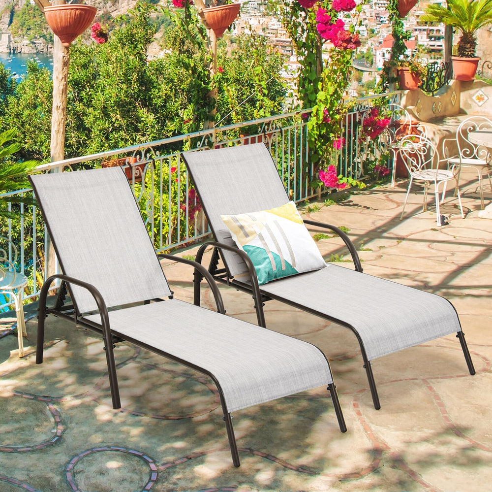 MEADOW Outdoor Patio Chaise Pair with Adjustable Arms