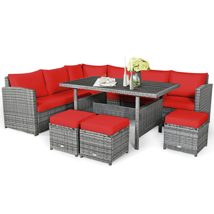 RIDGE 7-Pc Rattan Dining with Ottoman Red