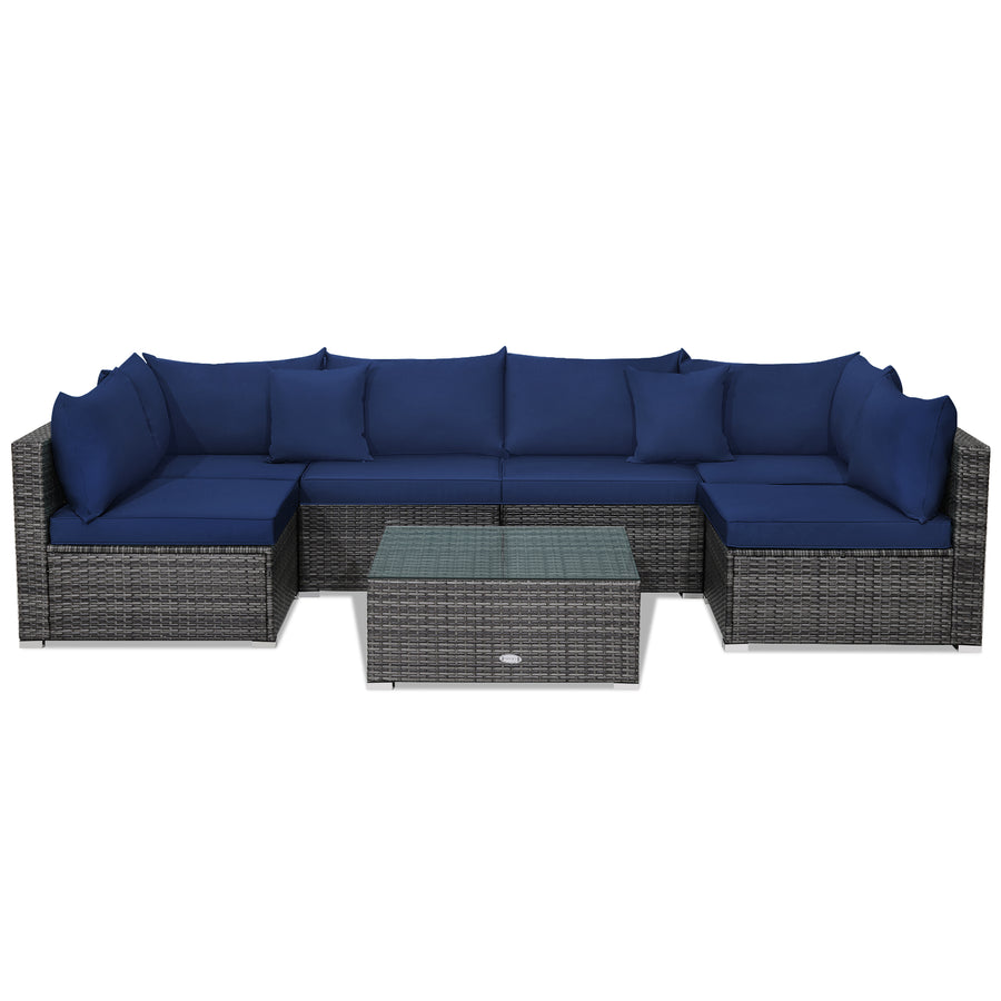 KAI 7-Pc Garden Sofa Set with Cushions Navy